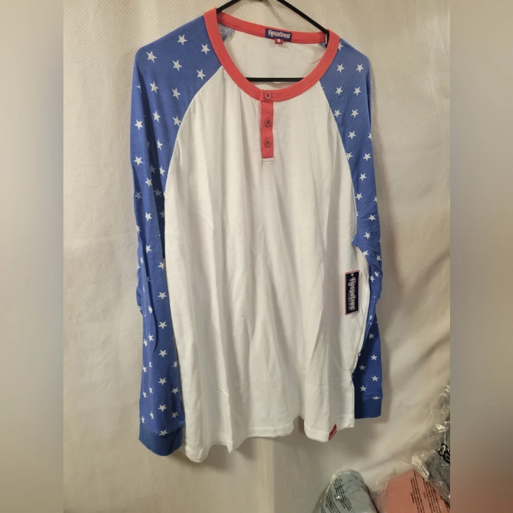 Tipsy Elves NWT Mens Patriotic‎ USA long Sleeve Henley Shirt Size XXL